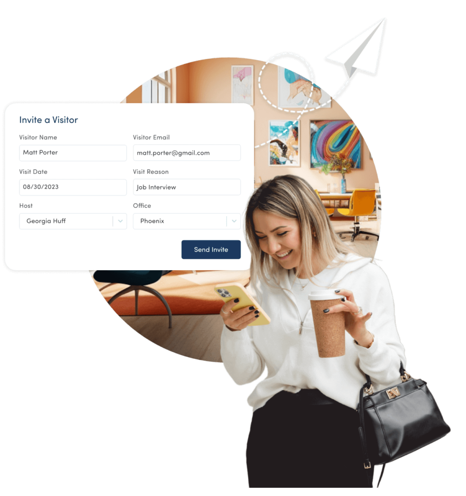 Woman sending visitor invite to potential candidate