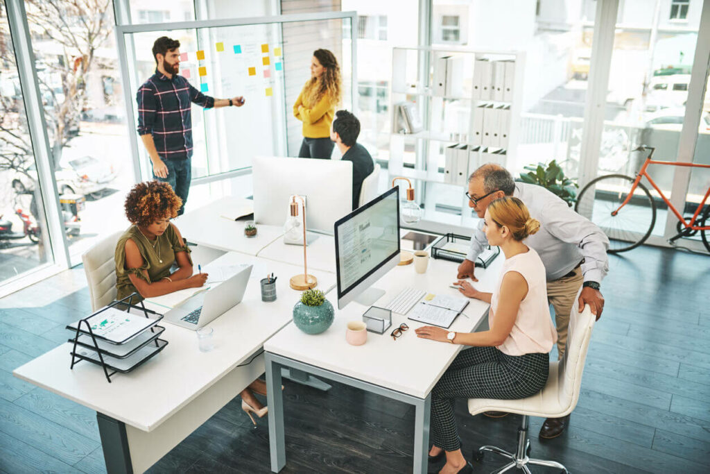 Team working together in an office