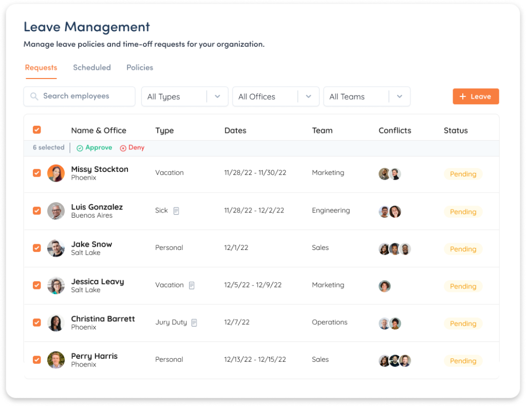 admin dashboard to approve leave requests