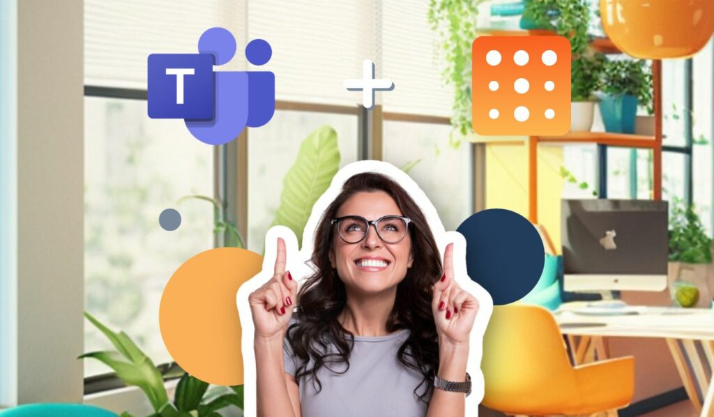 woman pointing to microsoft teams logo next to tactic logo